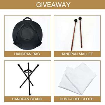 AS TEMAN HANDPAN, Handpan drum instrument in D Minor 9 Notes 440HZ 22 inches Steel Hand Drum with Soft Hand Pan Bag, 2 handpan mallet,Handpan Stand,dust-free cloth,gold