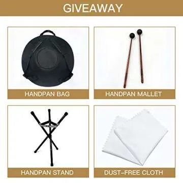 AS TEMAN HANDPAN, Handpan drum instrument in D Minor 9 Notes 440HZ 22 inches Steel Hand Drum with Soft Hand Pan Bag, 2 handpan mallet,Handpan Stand,dust-free cloth,gold