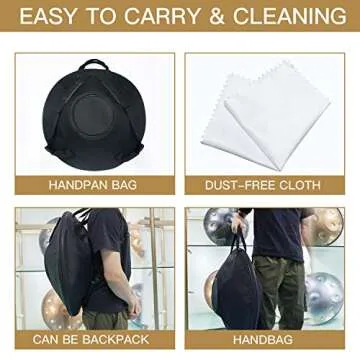 AS TEMAN HANDPAN, Handpan drum instrument in D Minor 9 Notes 440HZ 22 inches Steel Hand Drum with Soft Hand Pan Bag, 2 handpan mallet,Handpan Stand,dust-free cloth,gold