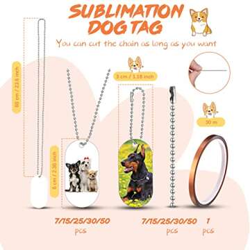 Hicarer 7 Sets Sublimation Blank Dog Tags Set with Chains & Tape for DIY