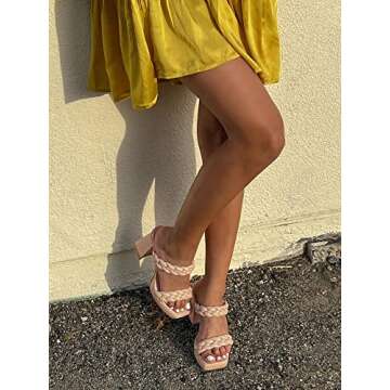 Coutgo Women’s Stylish Braided Platform Chunky Heels for Summer Outings
