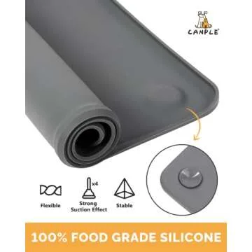Canple Dog Food Mat, Dog Bowl Mat for Food and Water Raised Edges, Non Slip Strong Suction Cups Dog Feeding Mats for Floors Waterproof ,Cats and Dogs Food Placemat Tray, Made with Food Grade Silicone