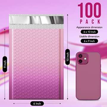 Fuxury Opaque Bubble Mailers 6x10 Inch 100 Pack, Gradient Pink Cute Design Padded Envelopes,Strong Adhesion Pattern Bubble Shipping Envelopes for Mailing Jewelry,Makeup #0 Thick Bubble Padded Mailer