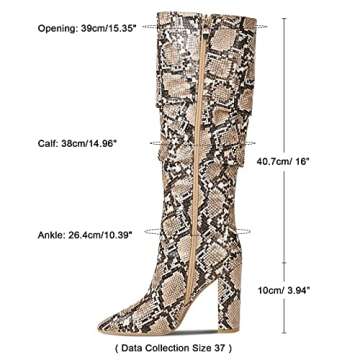 wetkiss Women's Boots Knee High Heels Winter, Sexy Snakeskin Snake Print Pointed Toe Zipper Knee Hig...
