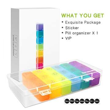 Weekly Pill Organizer(3-Times-A-Day), 7 Day Pill Box, Portable Travel Prescription & Medication Pill Case, Vitamin Fish Oil Compartments Container