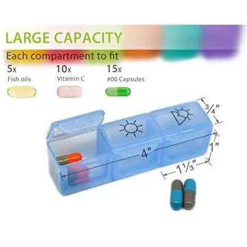 Weekly Pill Organizer(3-Times-A-Day), 7 Day Pill Box, Portable Travel Prescription & Medication Pill Case, Vitamin Fish Oil Compartments Container