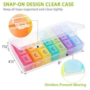 Weekly Pill Organizer(3-Times-A-Day), 7 Day Pill Box, Portable Travel Prescription & Medication Pill Case, Vitamin Fish Oil Compartments Container