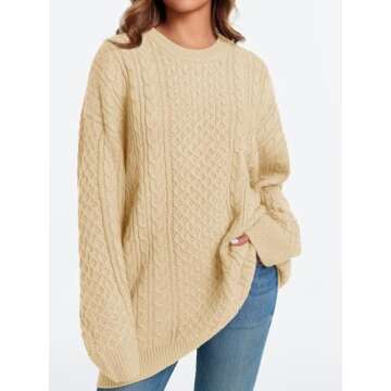 Saodimallsu Womens Oversized Sweaters Chunky Cable Knit Crewneck Long Sleeve Loose Tunic Sweater Tops Apricot