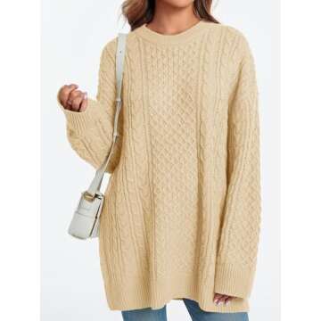 Saodimallsu Womens Oversized Sweaters Chunky Cable Knit Crewneck Long Sleeve Loose Tunic Sweater Tops Apricot