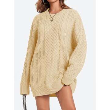 Saodimallsu Womens Oversized Sweaters Chunky Cable Knit Crewneck Long Sleeve Loose Tunic Sweater Tops Apricot