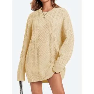 Saodimallsu Womens Oversized Sweaters Chunky Cable Knit Crewneck Long Sleeve Loose Tunic Sweater Tops Apricot