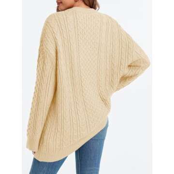 Saodimallsu Womens Oversized Sweaters Chunky Cable Knit Crewneck Long Sleeve Loose Tunic Sweater Tops Apricot