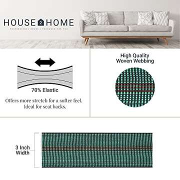 House2Home Webbing for Lawn Chairs and Furniture, Upholstery Webbing to Repair Couch Supports for Sagging Cushions, 3 Inch Wide by 40 Foot Roll 70% Stretch Elastic Chair Webbing Replacement