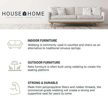 House2Home Webbing for Lawn Chairs and Furniture, Upholstery Webbing to Repair Couch Supports for Sagging Cushions, 3 Inch Wide by 40 Foot Roll 70% Stretch Elastic Chair Webbing Replacement