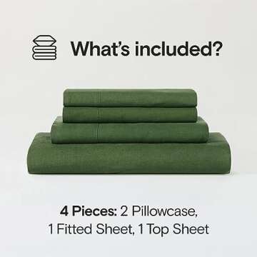 Sijo Stone Washed Organic French Linen Bed Sheet Set, GOTS Certified Organic, Best Cooling Linen Sheet Award by Sleep Foundation, 4 Piece - 2 Pillowcases, 1 Fitted and 1 Flat (Forest, King)