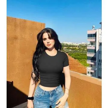 OQQ Womens 2 Piece Shirts Short Sleeve Crew Neck Ruched Stretch Fitted Tee Shirts Crop Tops Black Coffee