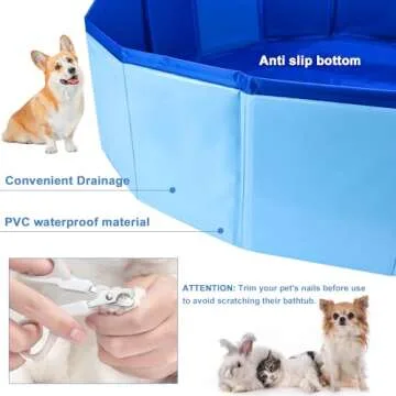 Enenes 24'' x 8'' Dog Pool, Folding Dog Swimming Pool, Portable Dog Bathtub, Dogs Cats PVC Non-Slip Bath Tub Puppy Shower Bathing Tub and Collapsible Pool for Dogs Cats (Blue)