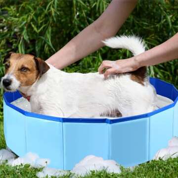 Enenes 24'' x 8'' Dog Pool, Folding Dog Swimming Pool, Portable Dog Bathtub, Dogs Cats PVC Non-Slip Bath Tub Puppy Shower Bathing Tub and Collapsible Pool for Dogs Cats (Blue)