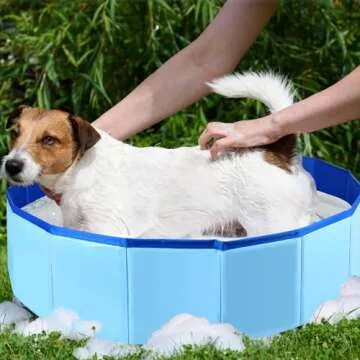Enenes 24'' x 8'' Dog Pool, Folding Dog Swimming Pool, Portable Dog Bathtub, Dogs Cats PVC Non-Slip Bath Tub Puppy Shower Bathing Tub and Collapsible Pool for Dogs Cats (Blue)