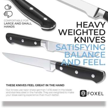 FOXEL Non Serrated Steak Knives Set of 4 - Rust Resistant
