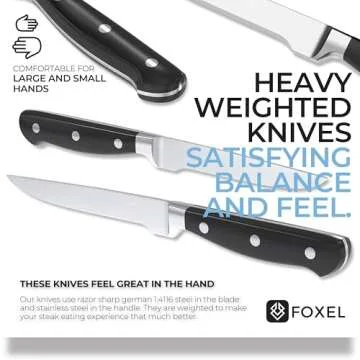 FOXEL Non Serrated Steak Knives Set of 4 - Rust Resistant