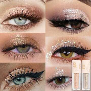 Liquid Sparkling Glitter Eye Shadow Sticks – Crystal Silver Golden Eyeshadow, Eyeliner, Eyelid Shimmer Highlight Makeup, sombra de para ojos,Waterproof Quick-Drying