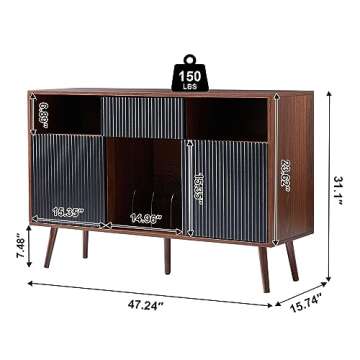 Record Player Stand, Double Wide Turntable Stand with Record Storage, Large Turntable Stand with Woo...