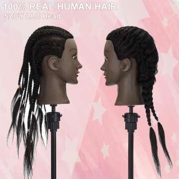 18'' Mannequin Head with Human Hair Cosmetology Manikin Doll Head with 100% Real Human Hair for Brai...