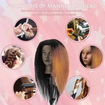 18'' Mannequin Head with Human Hair Cosmetology Manikin Doll Head with 100% Real Human Hair for Braiding Hairdresser Practice Styling with Free Table Clamp Stand