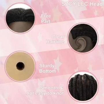 18'' Mannequin Head with Human Hair Cosmetology Manikin Doll Head with 100% Real Human Hair for Braiding Hairdresser Practice Styling with Free Table Clamp Stand