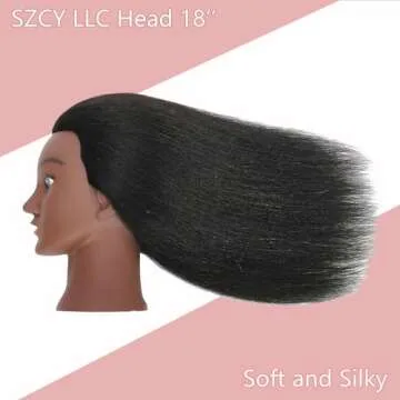 18'' Mannequin Head with Human Hair Cosmetology Manikin Doll Head with 100% Real Human Hair for Braiding Hairdresser Practice Styling with Free Table Clamp Stand