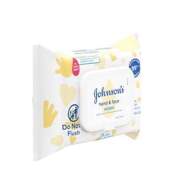 Johnson's Baby Disposable Hand & Face Cleansing Wipes, Pre-Moistened Disposable Baby Wipes Gently Remove 99% of Germs & Dirt from Delicate Skin, Hypoallergenic, 25 ct
