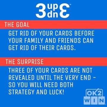 Ok2Win 3UP 3DOWN Card Game - Fast-Paced Easy-to-Learn Family Fun for Ages 7+