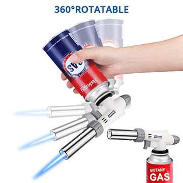 Kitchen Culinary Torch, Sondiko Professional Butane Torch Kitchen Blow Lighter Adjustable Flame with Reverse Use for Creme Brulee, Searing, Baking, BBQ (Butane Gas Not Included)
