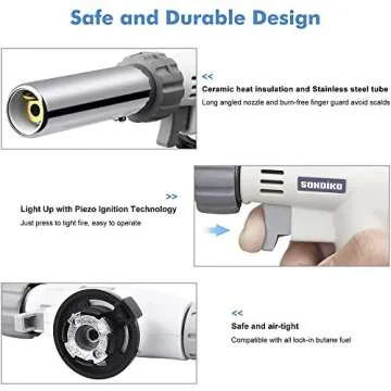 Kitchen Culinary Torch, Sondiko Professional Butane Torch Kitchen Blow Lighter Adjustable Flame with Reverse Use for Creme Brulee, Searing, Baking, BBQ (Butane Gas Not Included)