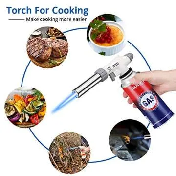 Kitchen Culinary Torch, Sondiko Professional Butane Torch Kitchen Blow Lighter Adjustable Flame with Reverse Use for Creme Brulee, Searing, Baking, BBQ (Butane Gas Not Included)