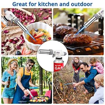 Kitchen Culinary Torch, Sondiko Professional Butane Torch Kitchen Blow Lighter Adjustable Flame with Reverse Use for Creme Brulee, Searing, Baking, BBQ (Butane Gas Not Included)