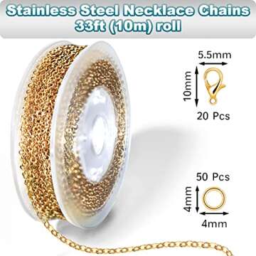 Jishi Gold Chain for Jewelry Making Supplies 33ft Stainless Steel Non Tarnish 18K Gold Plated Chain ...
