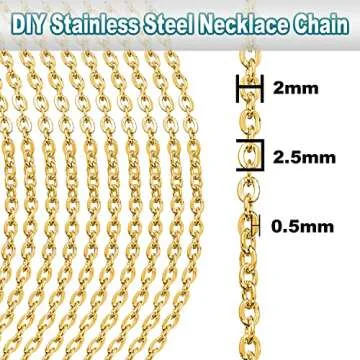 Jishi Gold Chain for Jewelry Making Supplies 33ft Stainless Steel Non Tarnish 18K Gold Plated Chain for Jewelry Making Necklace Bracelet Earring Findings DIY Craft 2mm Metal Cable Rolo Link Chain Roll
