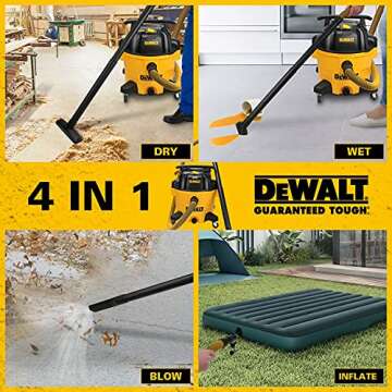 DEWALT 4 in 1 Poly Wet/Dry Vacuum DXV09PA 9 Gallon Professional Shop Vacuum, 5 HP Power with Attachments