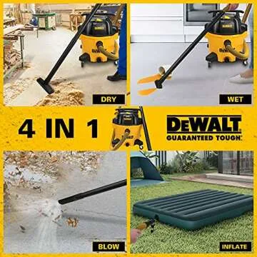 DEWALT 4 in 1 Poly Wet/Dry Vacuum DXV09PA 9 Gallon Professional Shop Vacuum, 5 HP Power with Attachments