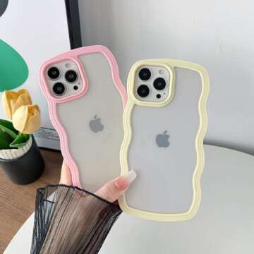 Caseative for iPhone 13 Pro Max Case, Cute Curly Wave Frame Shape Shockproof Soft Compatible with iPhone Case (Pink,iPhone 13 Pro Max)