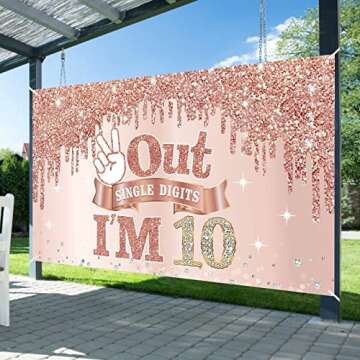 Large 10 Years Old Birthday Banner for Girls Decor