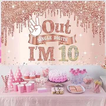 Large 10 Years Old Birthday Banner for Girls Decor