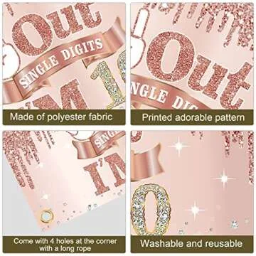 Large 10 Years Old Birthday Banner for Girls Decor