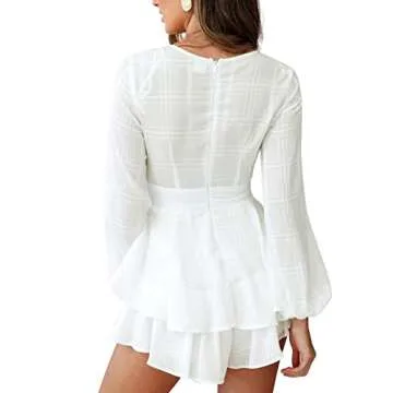 SPRIME Women's V Neck Casual Rompers with Waist Tie