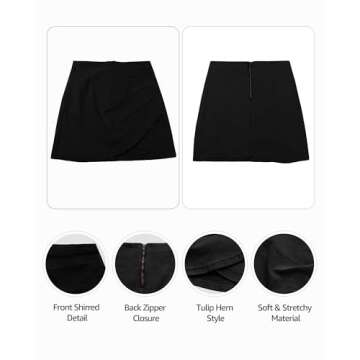 Vetinee Women's Tulip Hem Shirred Washed Casual Bodycon Short Jean Denim Skirt True Black Large Fits Size 12 Size 14