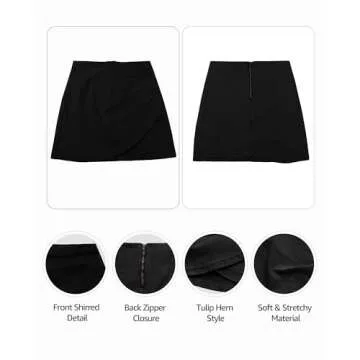 Vetinee Women's Tulip Hem Shirred Washed Casual Bodycon Short Jean Denim Skirt True Black Large Fits Size 12 Size 14