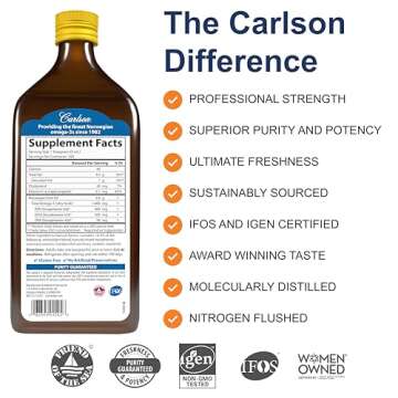 Carlson - The Very Finest Fish Oil, 1600 mg Omega-3s, Liquid Supplement, Norwegian, Wild-Caught, Sustainably Sourced , Lemon, 16.9 Fl Oz