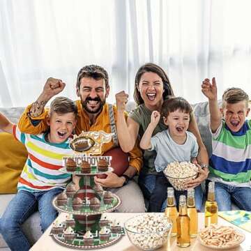 Estivaux 3-Tier Football Cupcake Stand for Dessert Table, Sports Rolls Ball Cupcake Tower Tray Green Brown Cardboard Cake Dessert Stand for 24 Cupcakes Sports Football Party Decorations